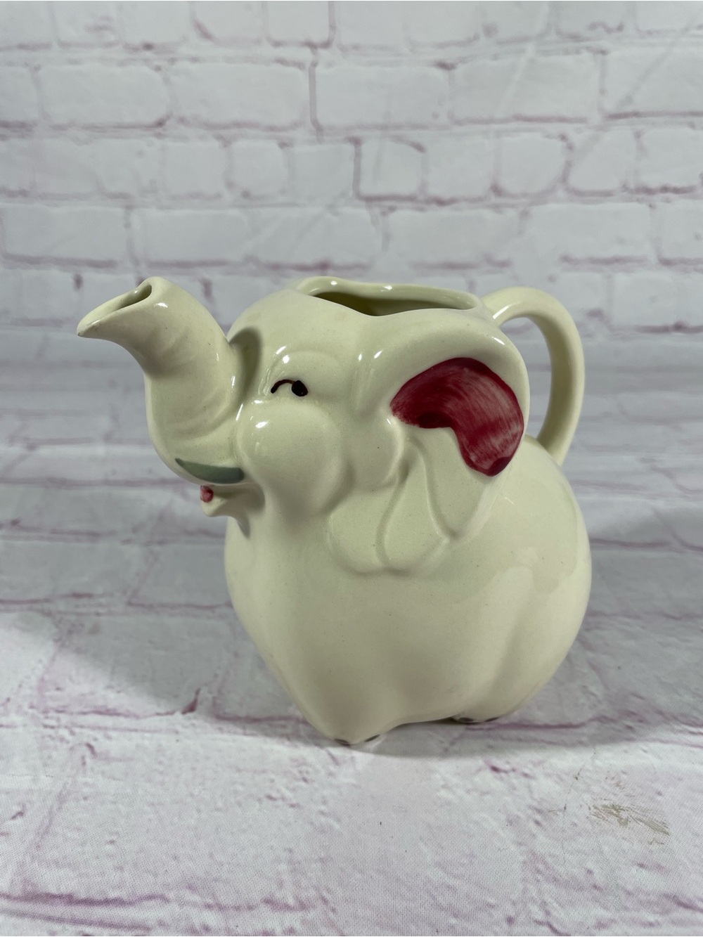 Vintage Shawnee Elephant Trunk Up Hand Painted Ceramic Creamer Pitcher